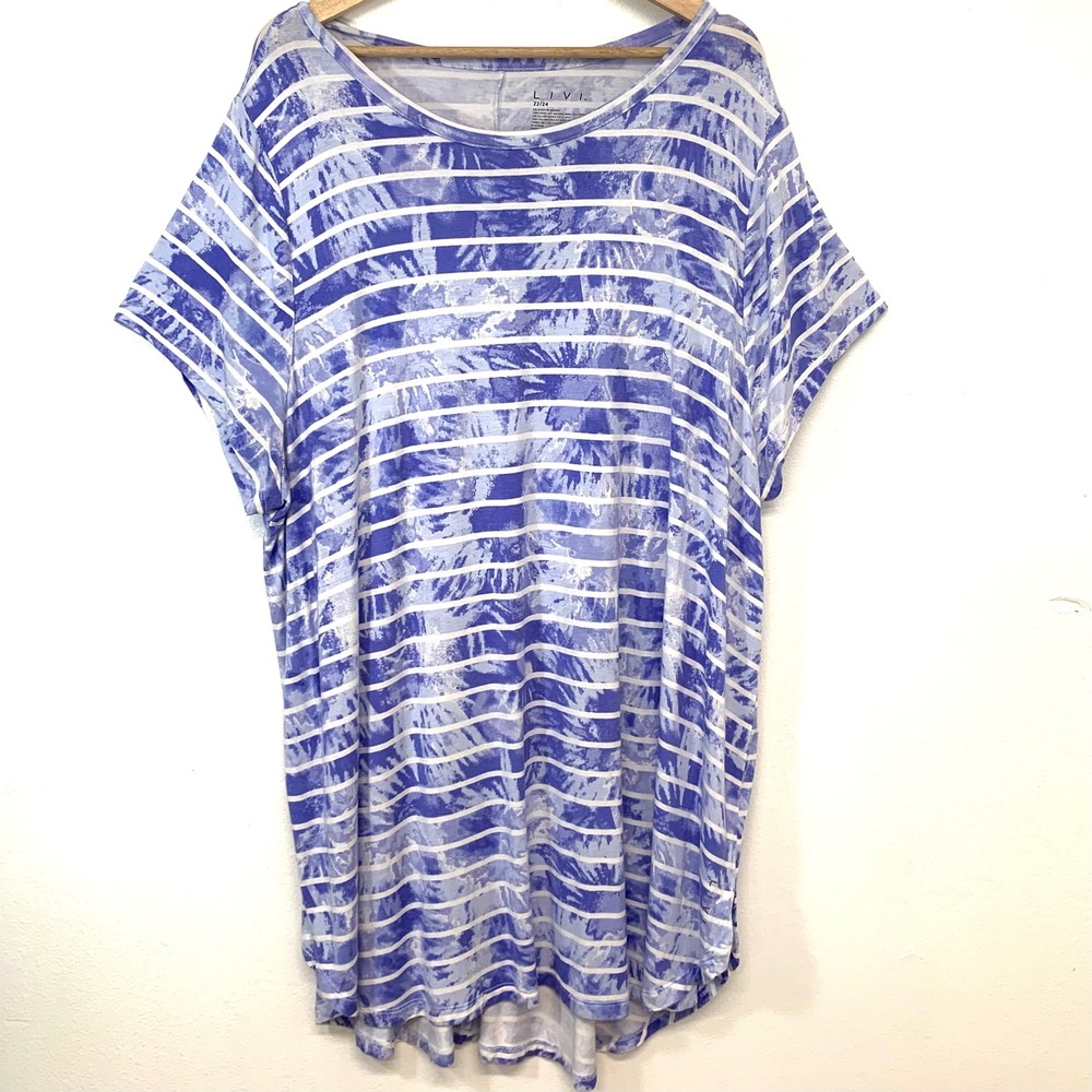Livi Lane Bryant Blue Striped Long Line  Tunic Activewear Tee  Shirt 22/24